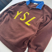 Rare Brown Yves Saint Laurent YSL Embroidered Quarter Zip Fleece L