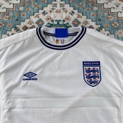 Umbro England home jersey, red with white logo and classic football design.