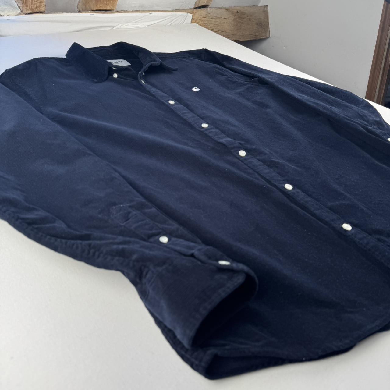 Navy Carhartt WIP Long Sleeve Madison Corduroy Button Down Shirt XL