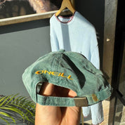 O'Neill green surf cap with vintage logo and adjustable strap.