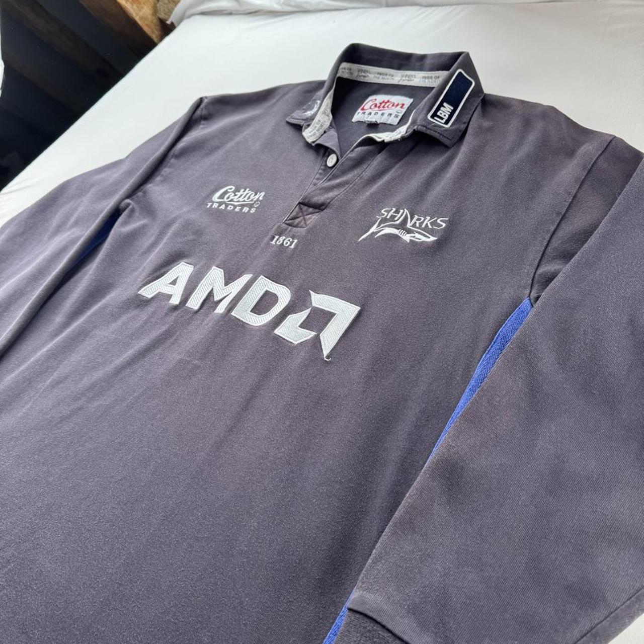 1999-2000 Cotton Traders Sale Sharks Long Sleeve Rugby Polo Shirt XL