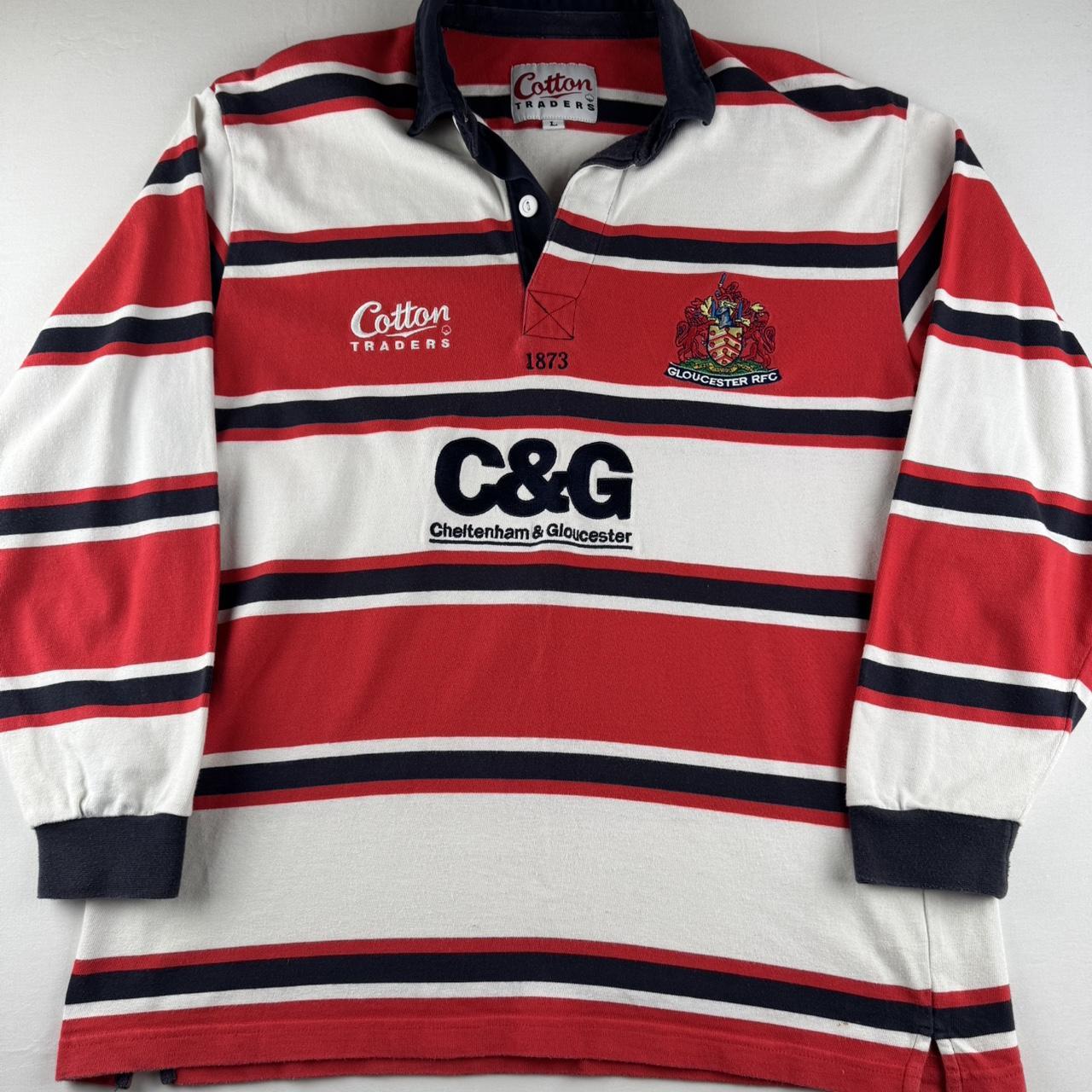 1999 Gloucester Rugby Cotton Traders Striped Rugby Polo Shirt L