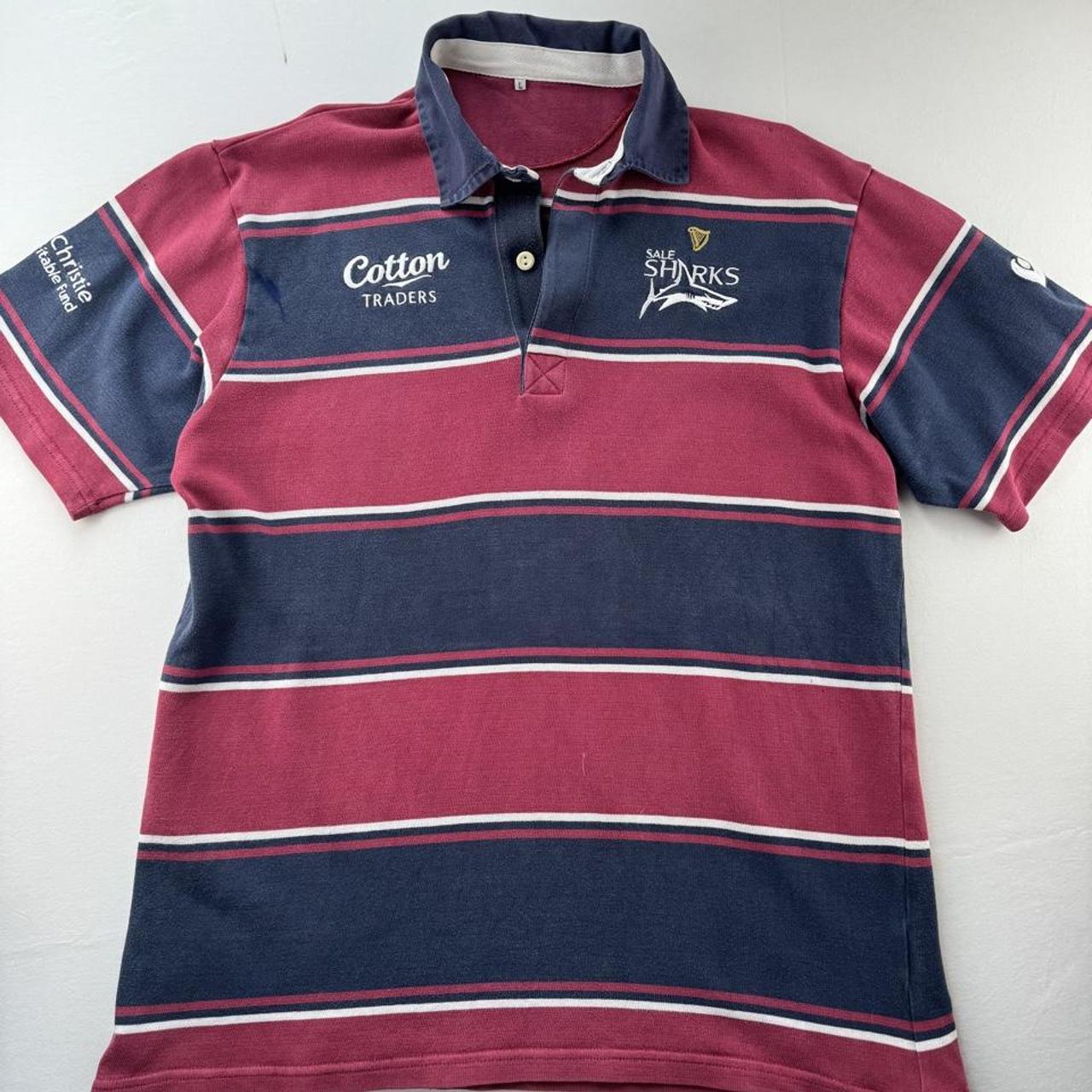 1990s Sale Sharks Striped Rugby Polo Shirt L