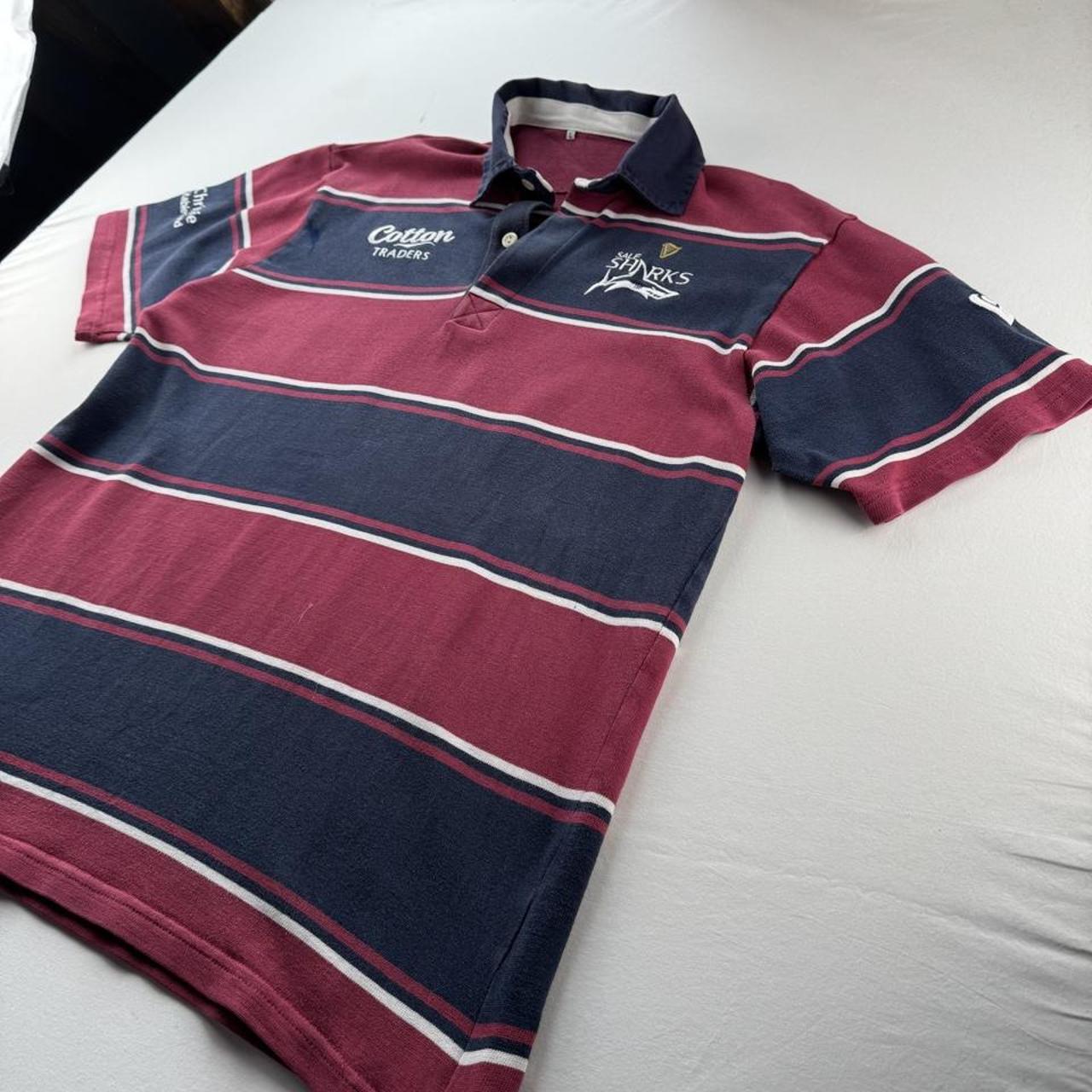 1990s Sale Sharks Striped Rugby Polo Shirt L