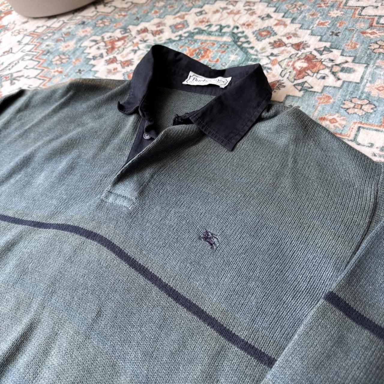 Burberry striped jumper small with embroidered logo and sun fading on shoulder.