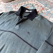 Burberry striped jumper small with embroidered logo and sun fading on shoulder.