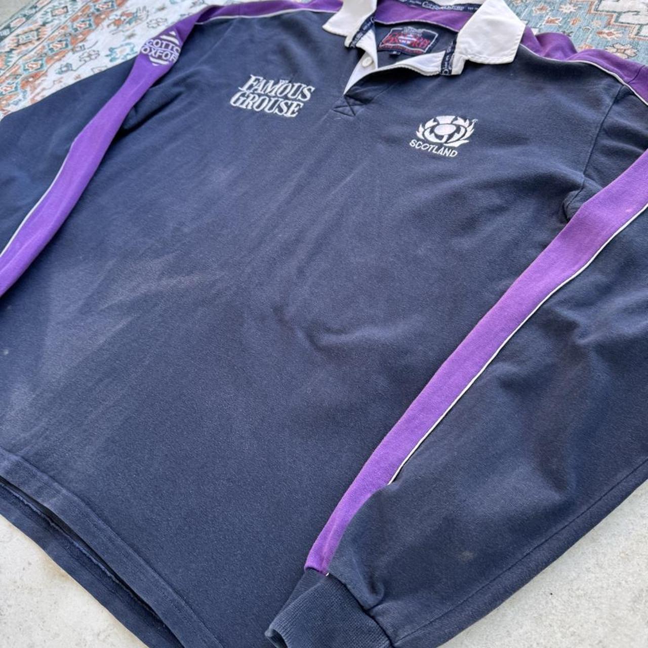 Cotton Traders men's polo shirt blue with Scotland rugby logo and cotton oxford material.