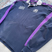 Cotton Traders men's polo shirt blue with Scotland rugby logo and cotton oxford material.