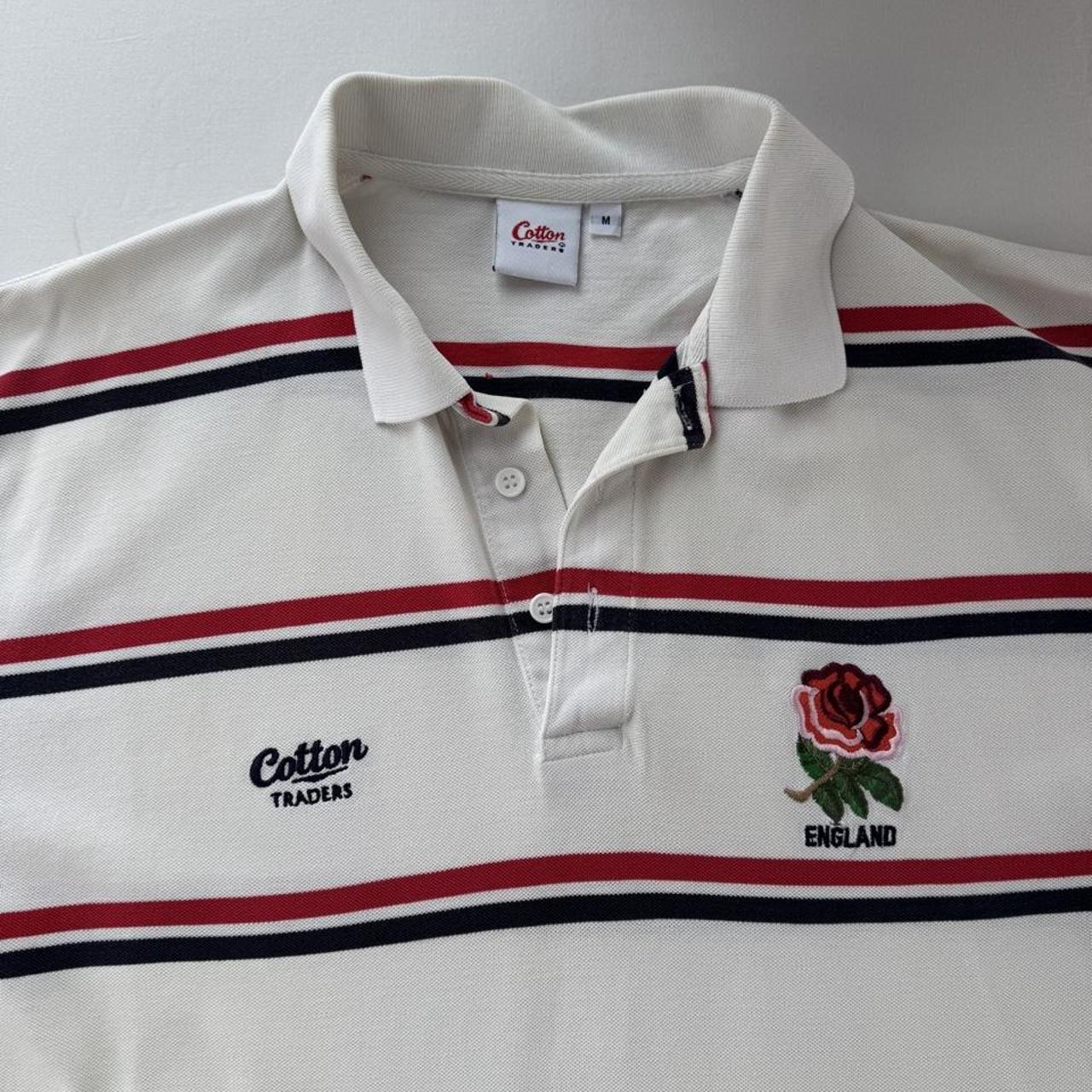 Early 2000s England Rugby Cotton Traders Striped Polo Shirt