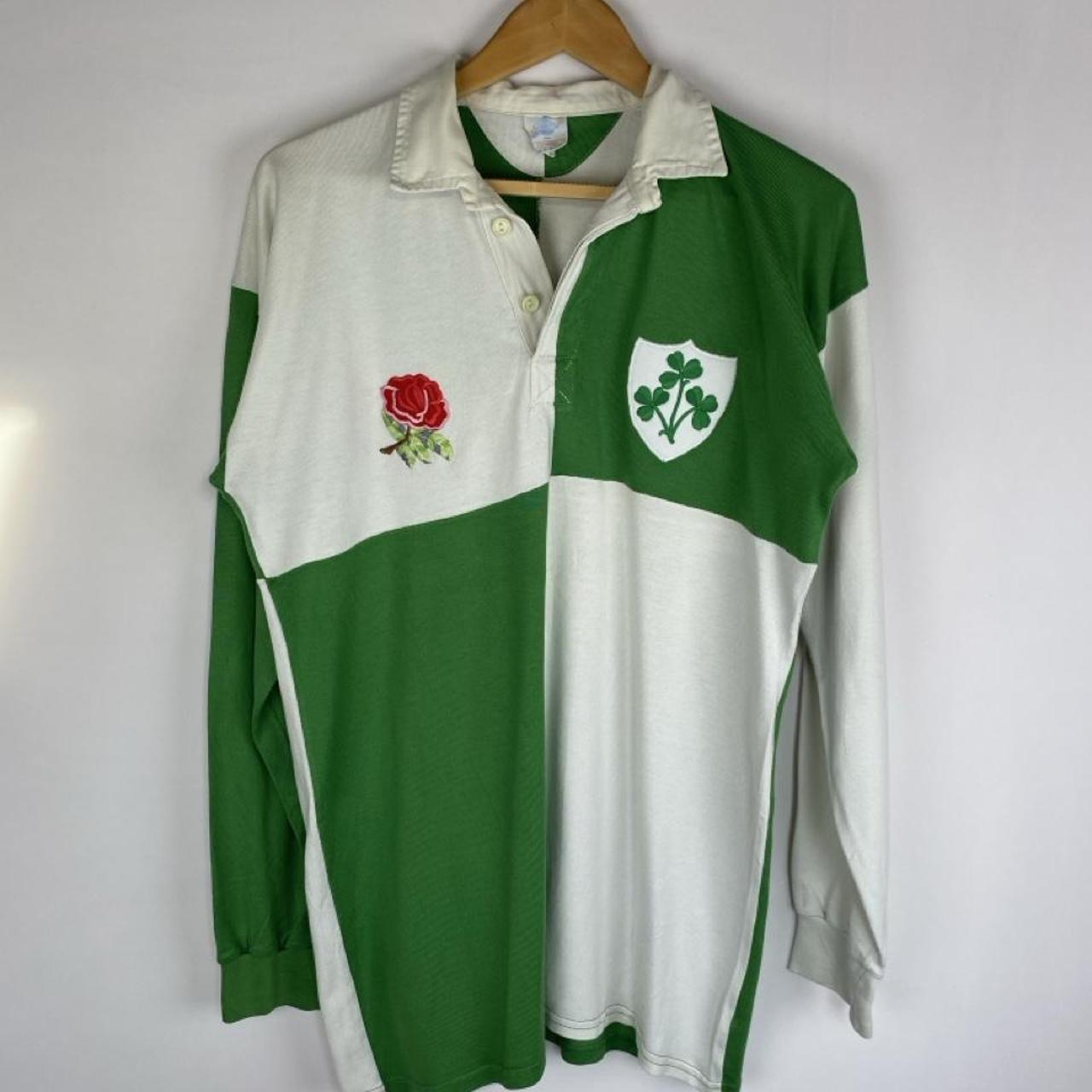 ONeills green and white checkered rugby polo shirt with vintage logo detail.