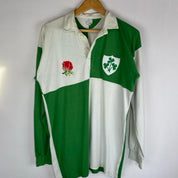 ONeills green and white checkered rugby polo shirt with vintage logo detail.