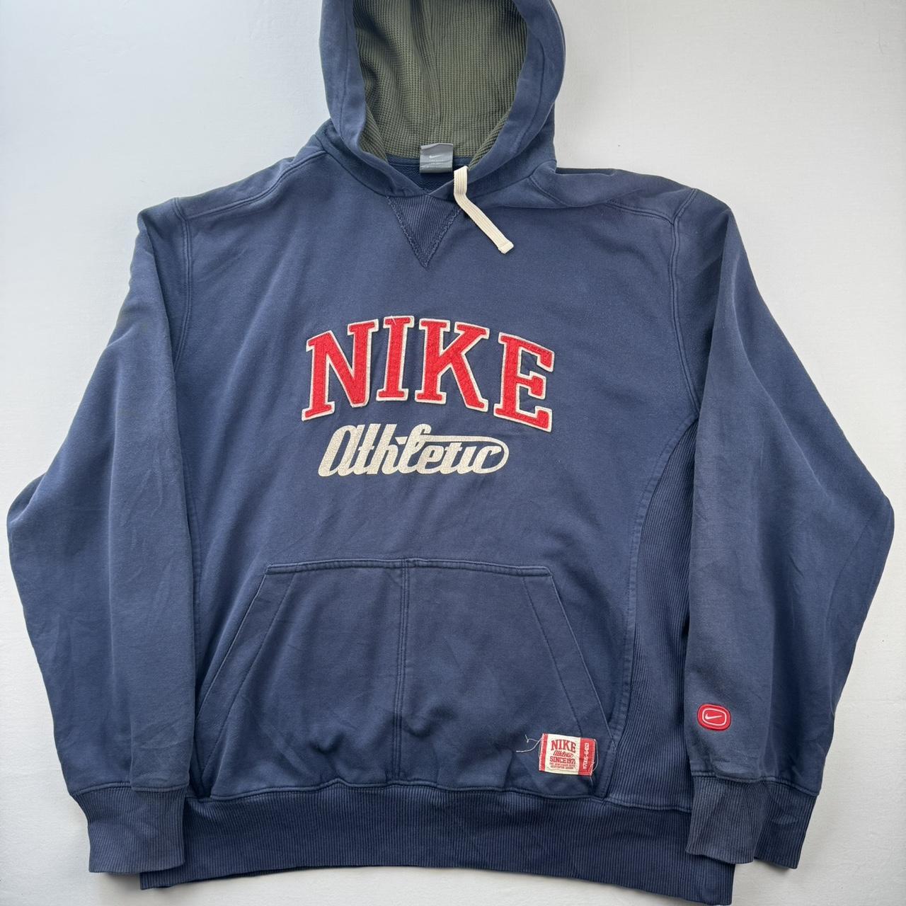 2000s Nike Embroidered Spellout Oversized Navy Hoodie L