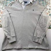 Polo Ralph Lauren grey rugby polo shirt with green pony logo and classic fit.