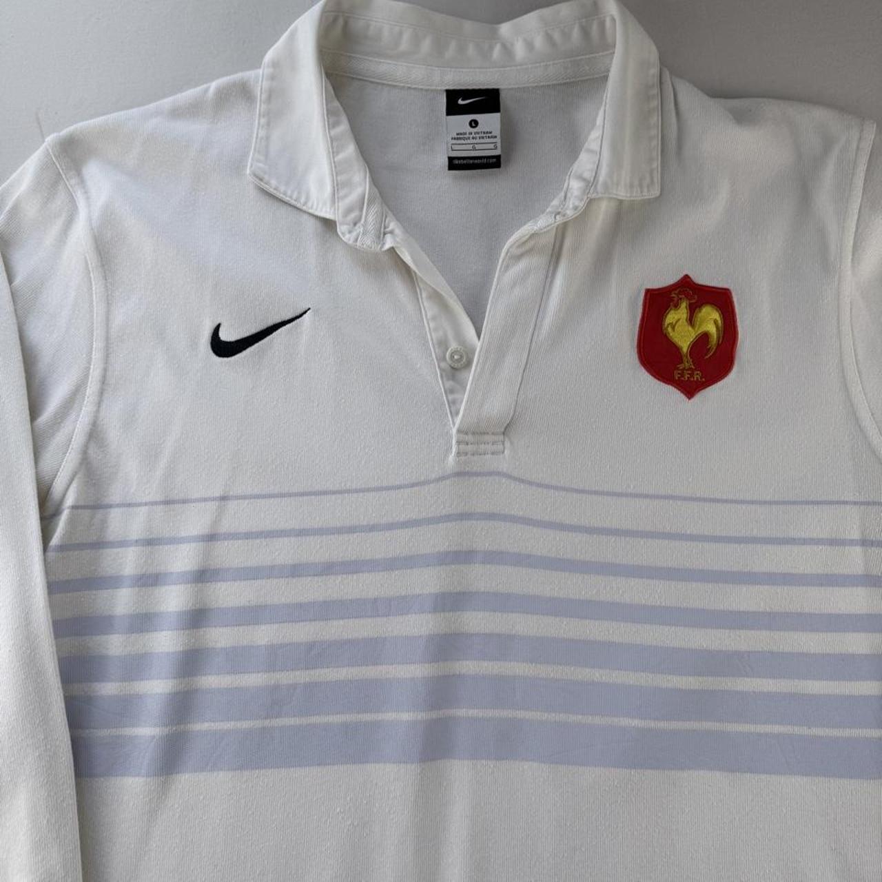2009 Embroidered France Rugby Striped Rugby Polo L