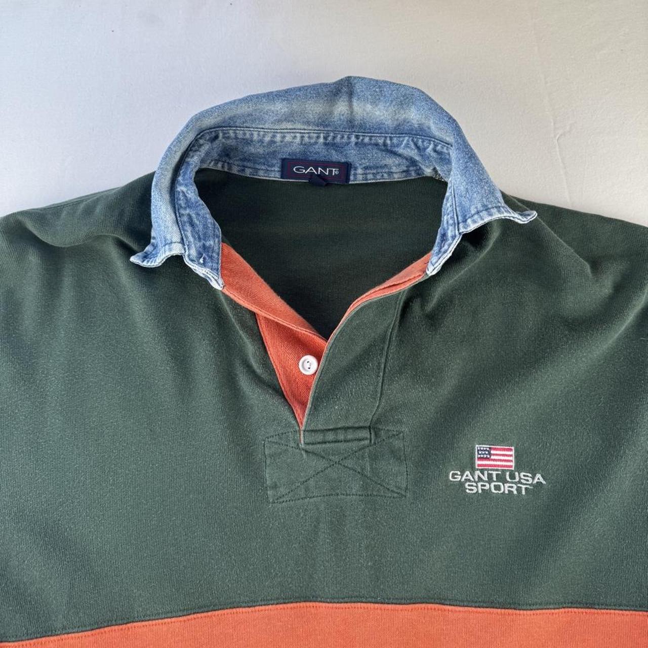 1990s Gant Embroidered Spellout Panel Rugby Polo Shirt M