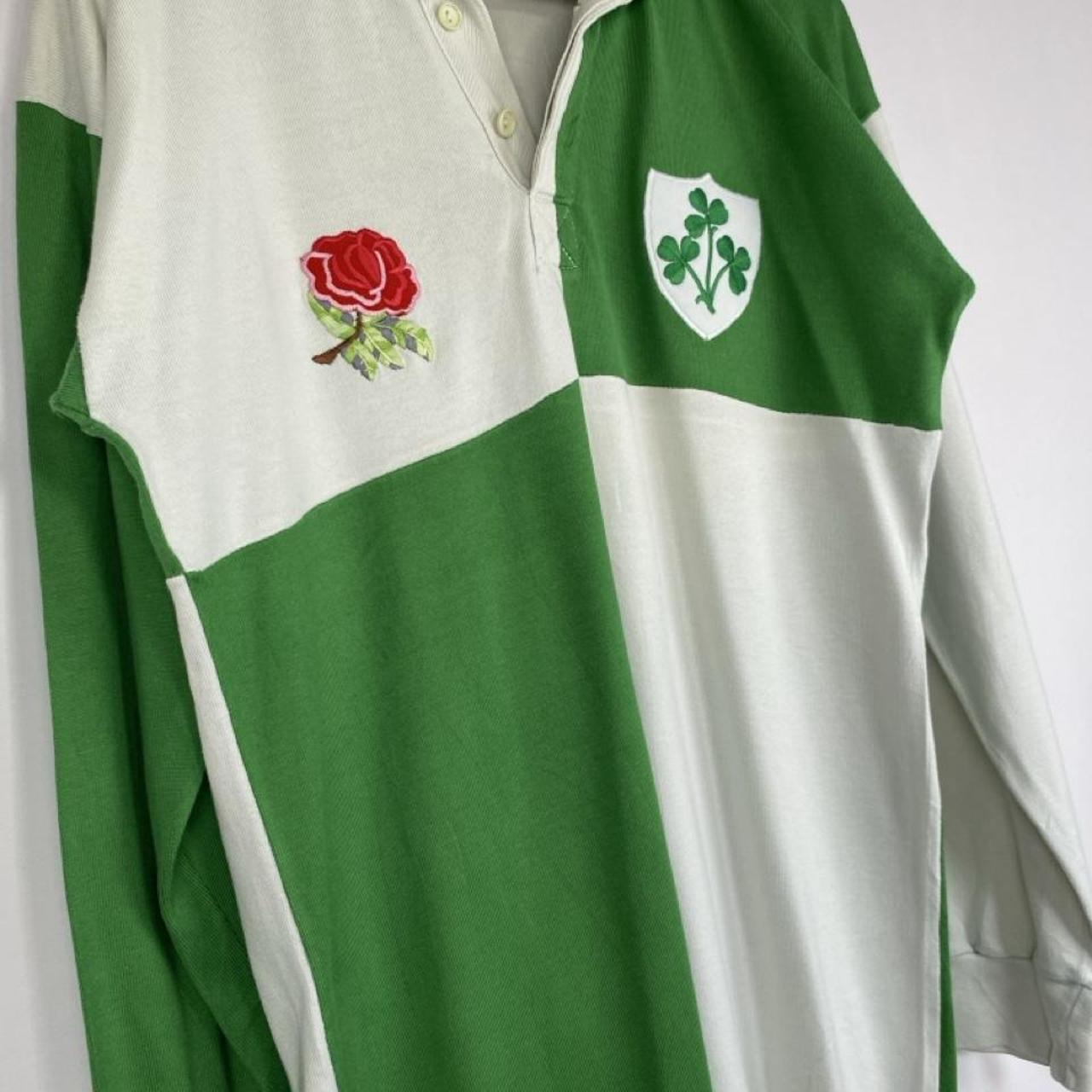 ONeills green and white checkered rugby polo shirt with vintage logo detail.