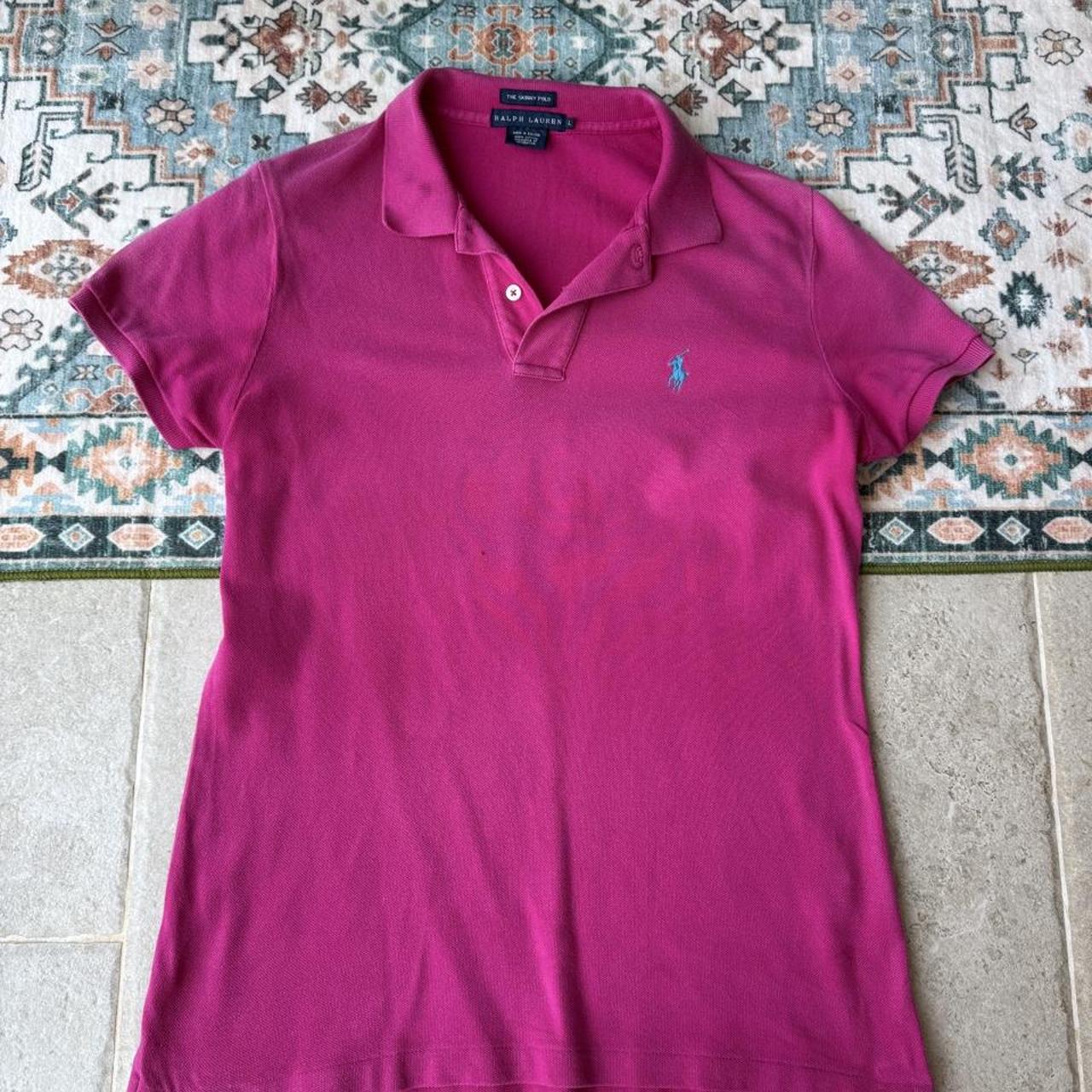 Polo Ralph Lauren pink polo shirt with embroidered logo and slim fit design.