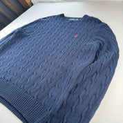 Modern Polo Ralph Lauren Red Pony Navy Cable Knit XL