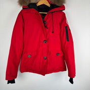 Canada Goose black Montebello parka jacket with fur-lined hood and logo patch.