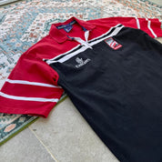 Kooga men's rugby polo shirt, navy blue, embroidered Dubai 7s logo, cotton material.