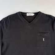 Yves Saint Laurent YSL Embroidered Logo V-Neck Jumper L