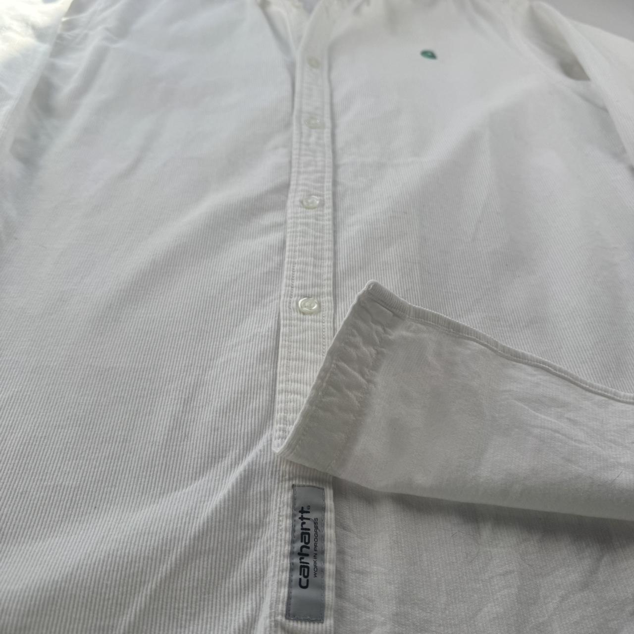 White and Green Carhartt WIP Long Sleeve Madison Corduroy Button Down Shirt L