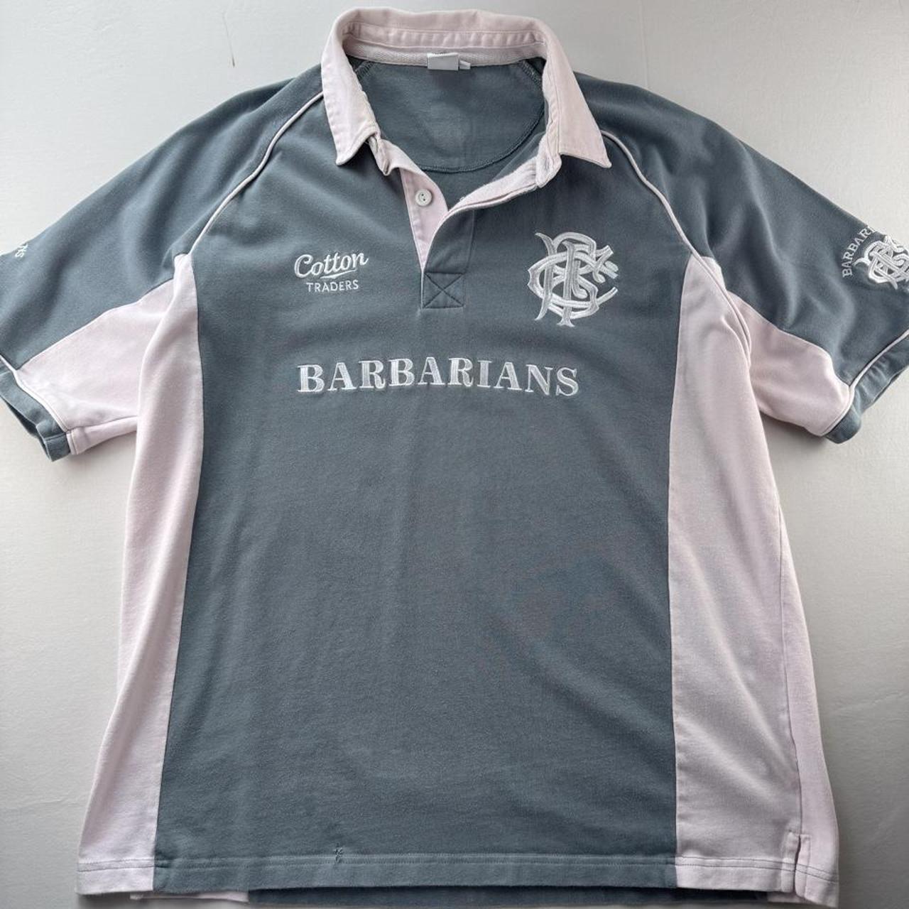 Salmon Pink Sky Blue Cotton Traders Barbarians Rugby Polo Shirt XL