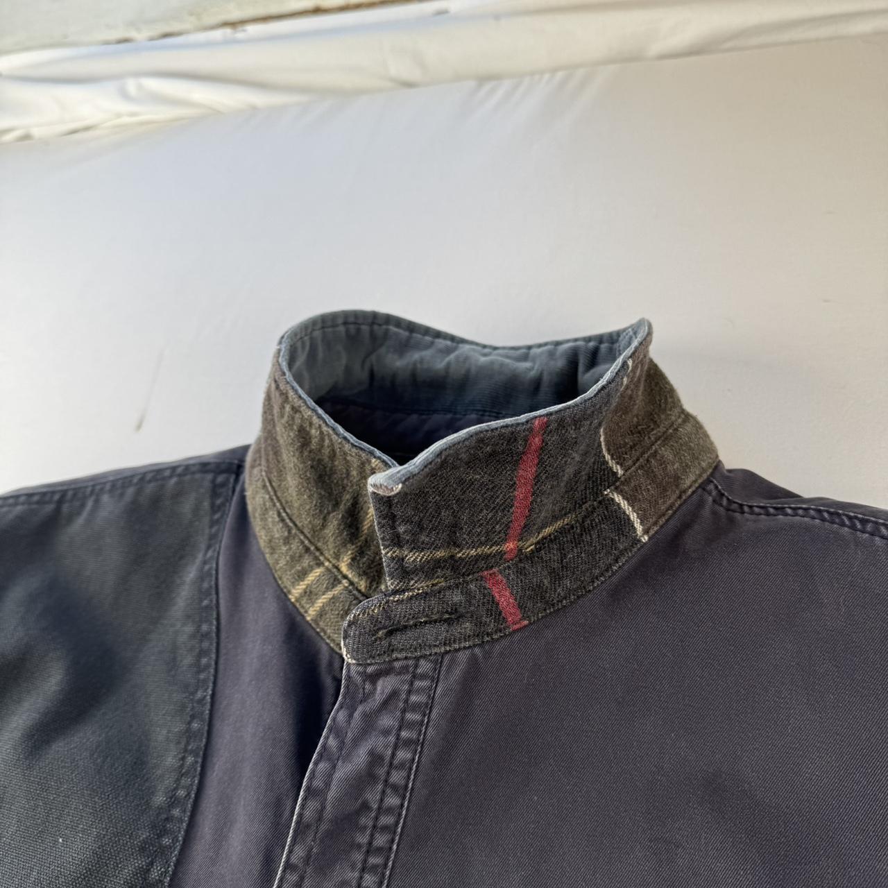 Navy Barbour Beacon Corduroy Patchwork Chore Jacket with Green Plaid Lining L
