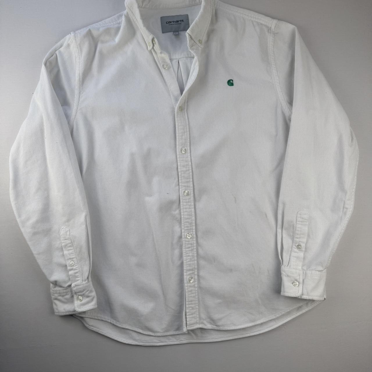 Carhartt WIP White and Green Corduroy Button Down Shirt L