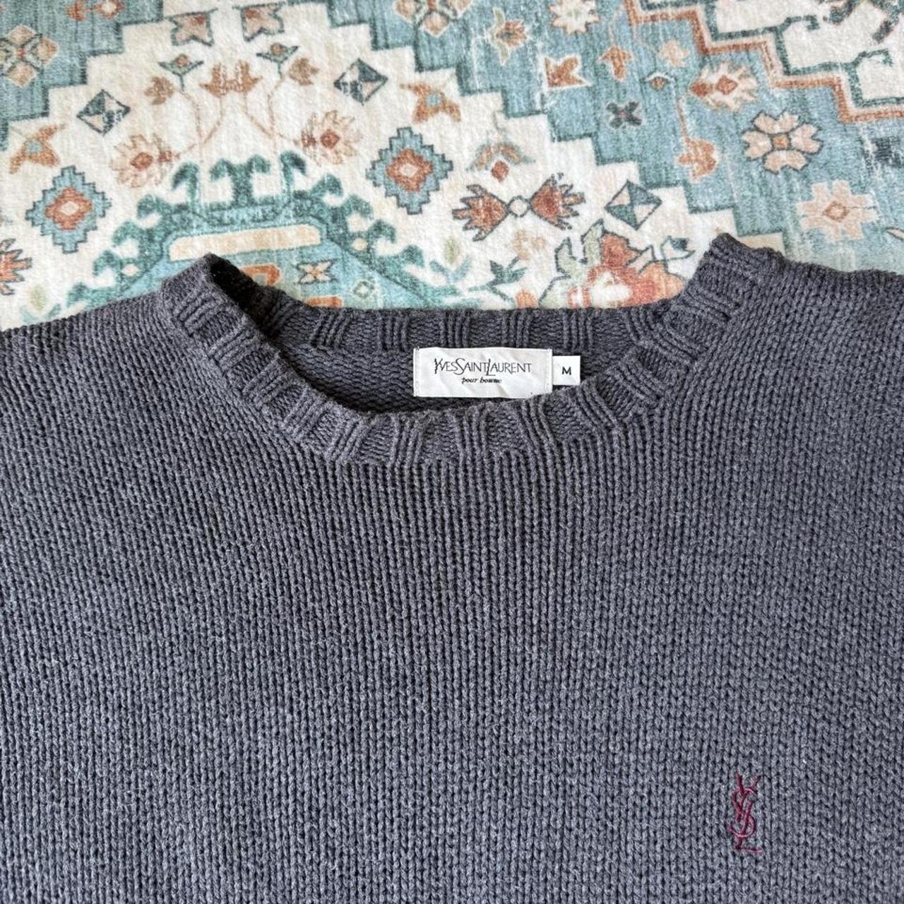 Yves Saint Laurent thick knitted crewneck sweater with embroidered YSL logo in black.