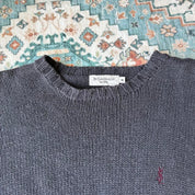 Yves Saint Laurent thick knitted crewneck sweater with embroidered YSL logo in black.