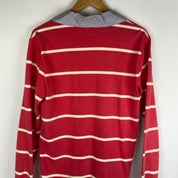 Polo Ralph Lauren red and white striped rugby polo shirt with embroidered logo.