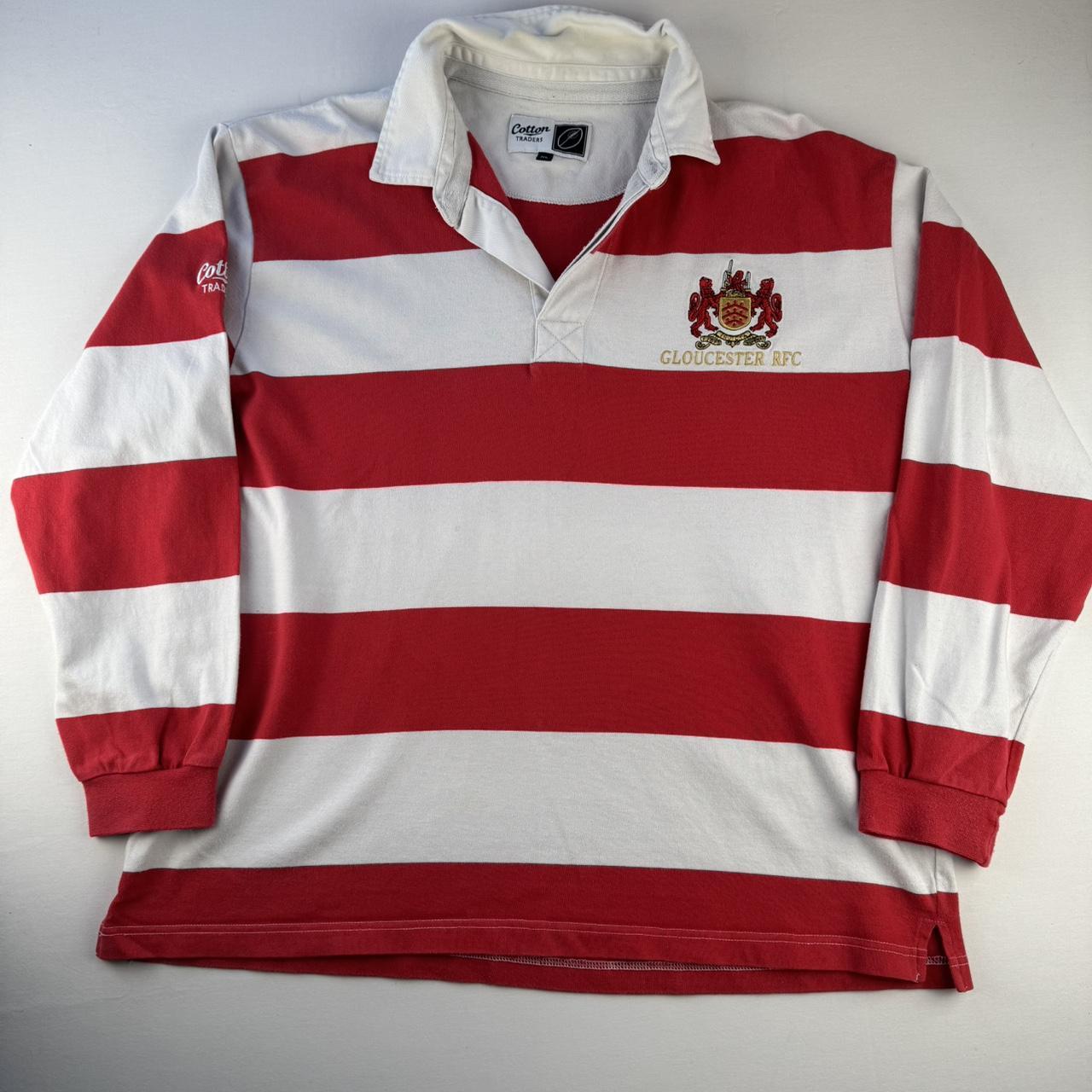 Rare Vintage Cotton Traders Gloucester Rugby Striped Long Sleeve Rugby Polo Shirt XL