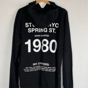 Stüssy grey hoodie with NYC centre print and backprint, relaxed fit.