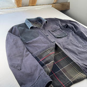 Navy Barbour Beacon Corduroy Patchwork Chore Jacket with Green Plaid Lining L