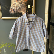 Yves Saint Laurent cream striped cropped shirt with logo detail and soft fabric.