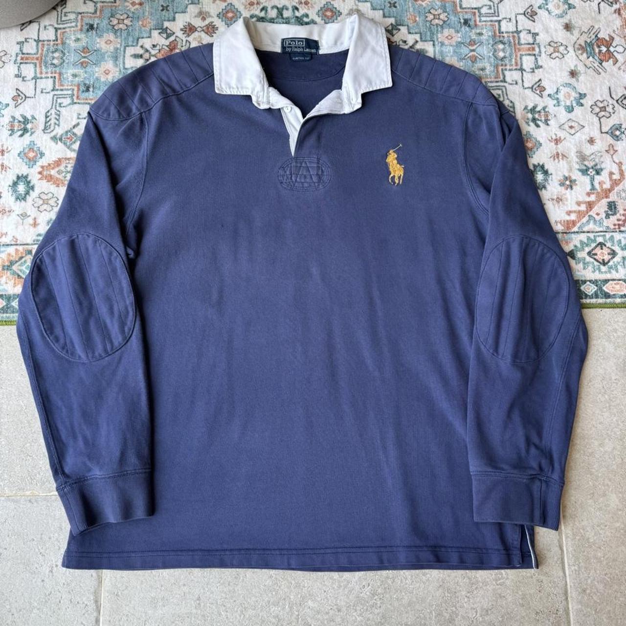 Polo Ralph Lauren men's rugby polo green with embroidered big pony logo and thick fabric.