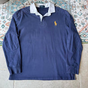 Polo Ralph Lauren men's rugby polo green with embroidered big pony logo and thick fabric.