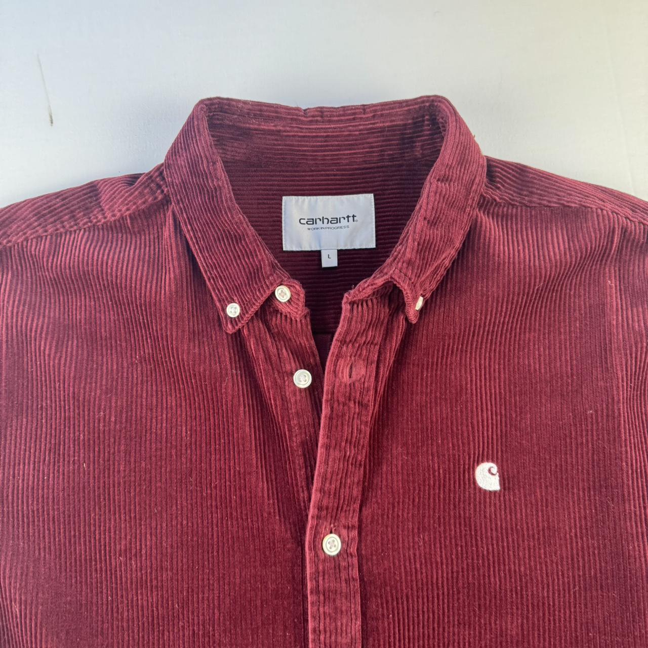 Burgundy Carhartt WIP Long Sleeve Madison Corduroy Button Down Shirt L