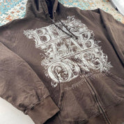 Billabong brown graphic hoodie with full zip and logo print design.