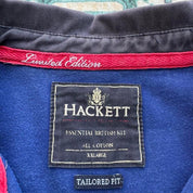 Hackett cream rugby polo with embroidered spellout logo and thick cotton material.