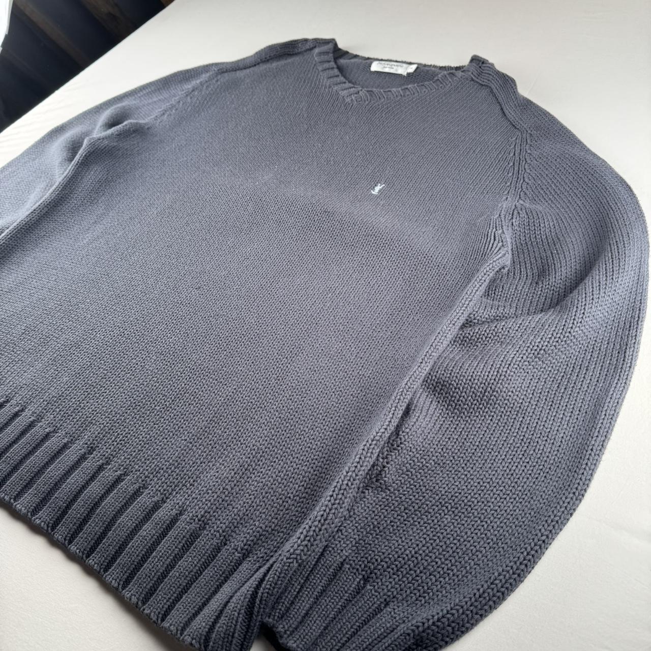 Early 2000s Yves Saint Laurent YSL Embroidered Logo Heavyweight Knitted Jumper XL