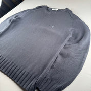 Early 2000s Yves Saint Laurent YSL Embroidered Logo Heavyweight Knitted Jumper XL