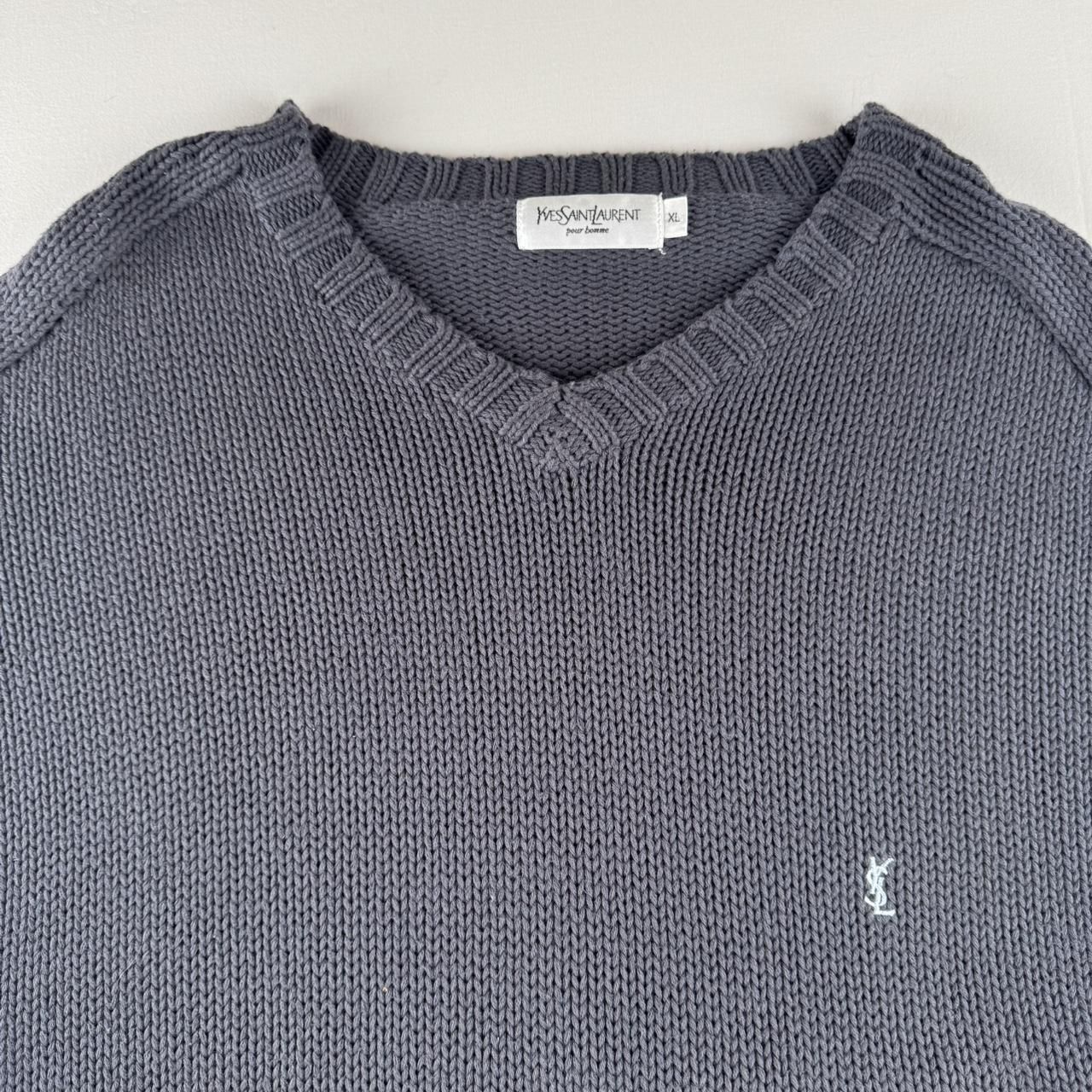Early 2000s Yves Saint Laurent YSL Embroidered Logo Heavyweight Knitted Jumper XL