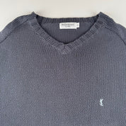 Early 2000s Yves Saint Laurent YSL Embroidered Logo Heavyweight Knitted Jumper XL