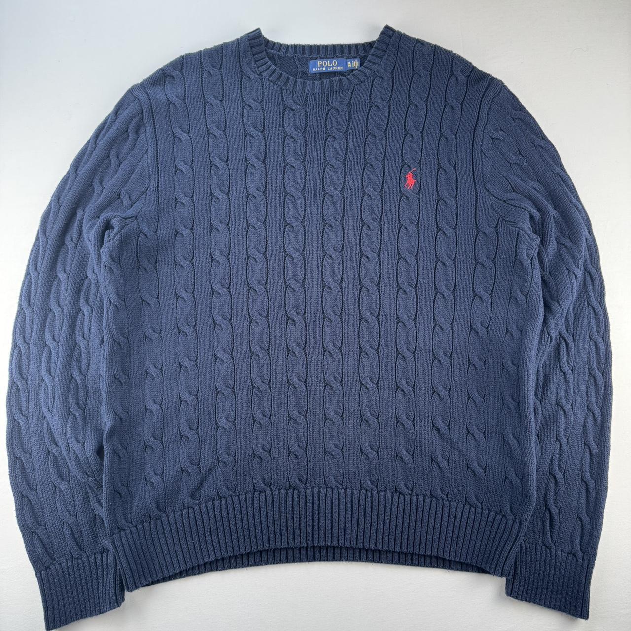 Modern Polo Ralph Lauren Red Pony Navy Cable Knit XL