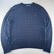 Modern Polo Ralph Lauren Red Pony Navy Cable Knit XL