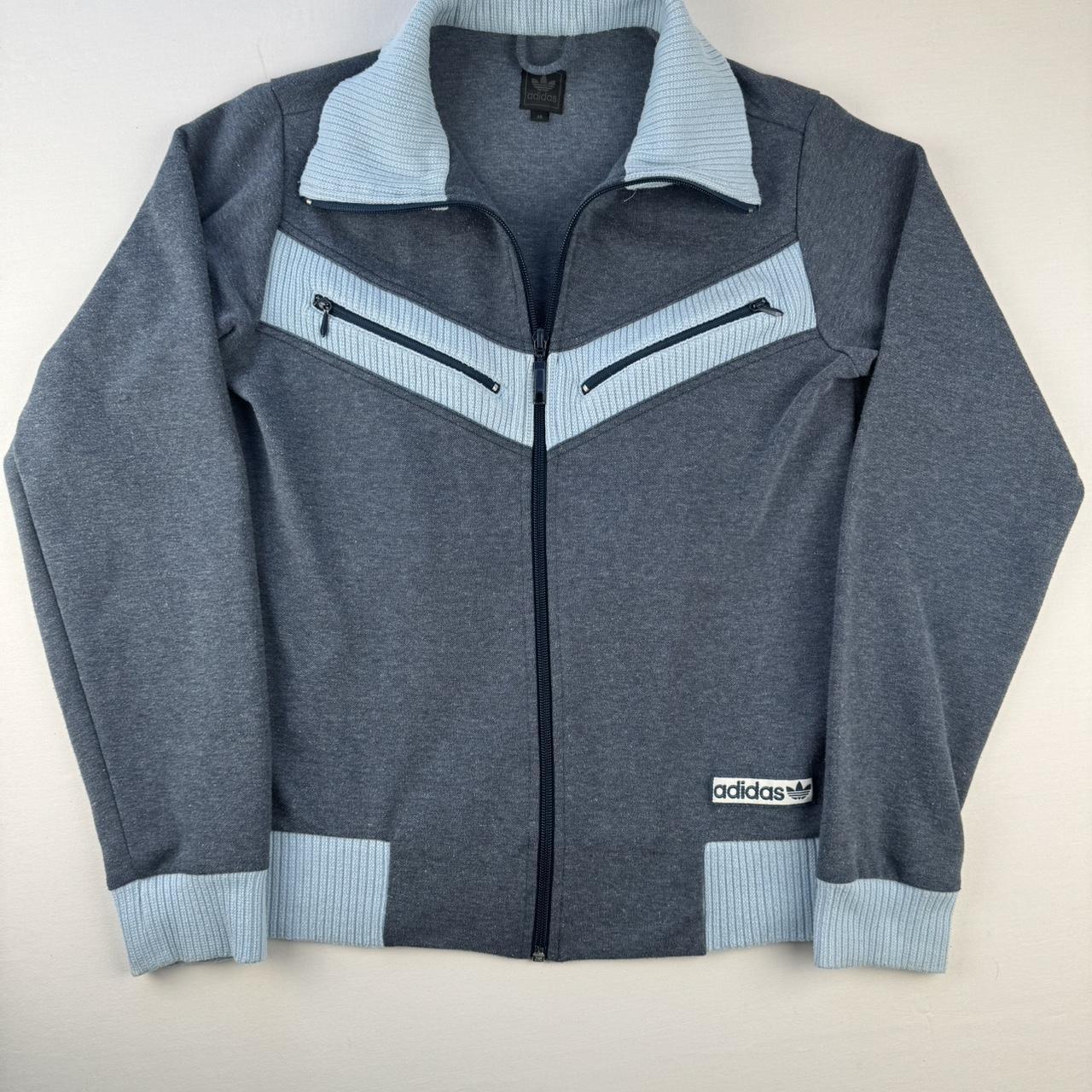 Unisex Early 2000s Blue and Light Blue Cotton Track Jacket XS