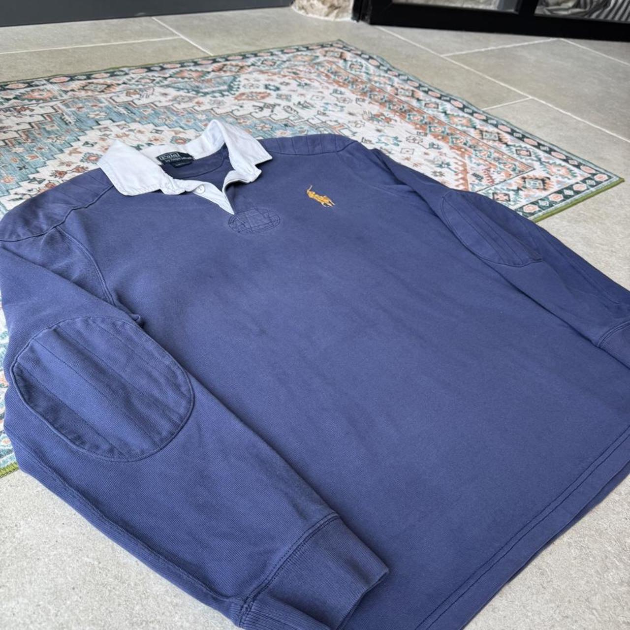 Polo Ralph Lauren men's rugby polo green with embroidered big pony logo and thick fabric.