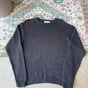Yves Saint Laurent thick knitted crewneck sweater with embroidered YSL logo in black.